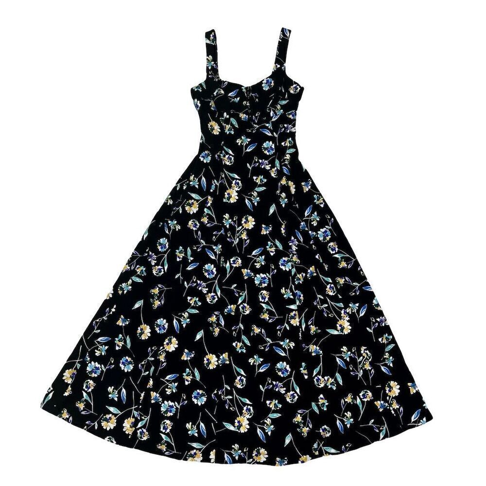 Nicholas Kiki Floral-Print Maxi Dress Black Sleeveless Square Neck Size 0 - Picture 2 of 14